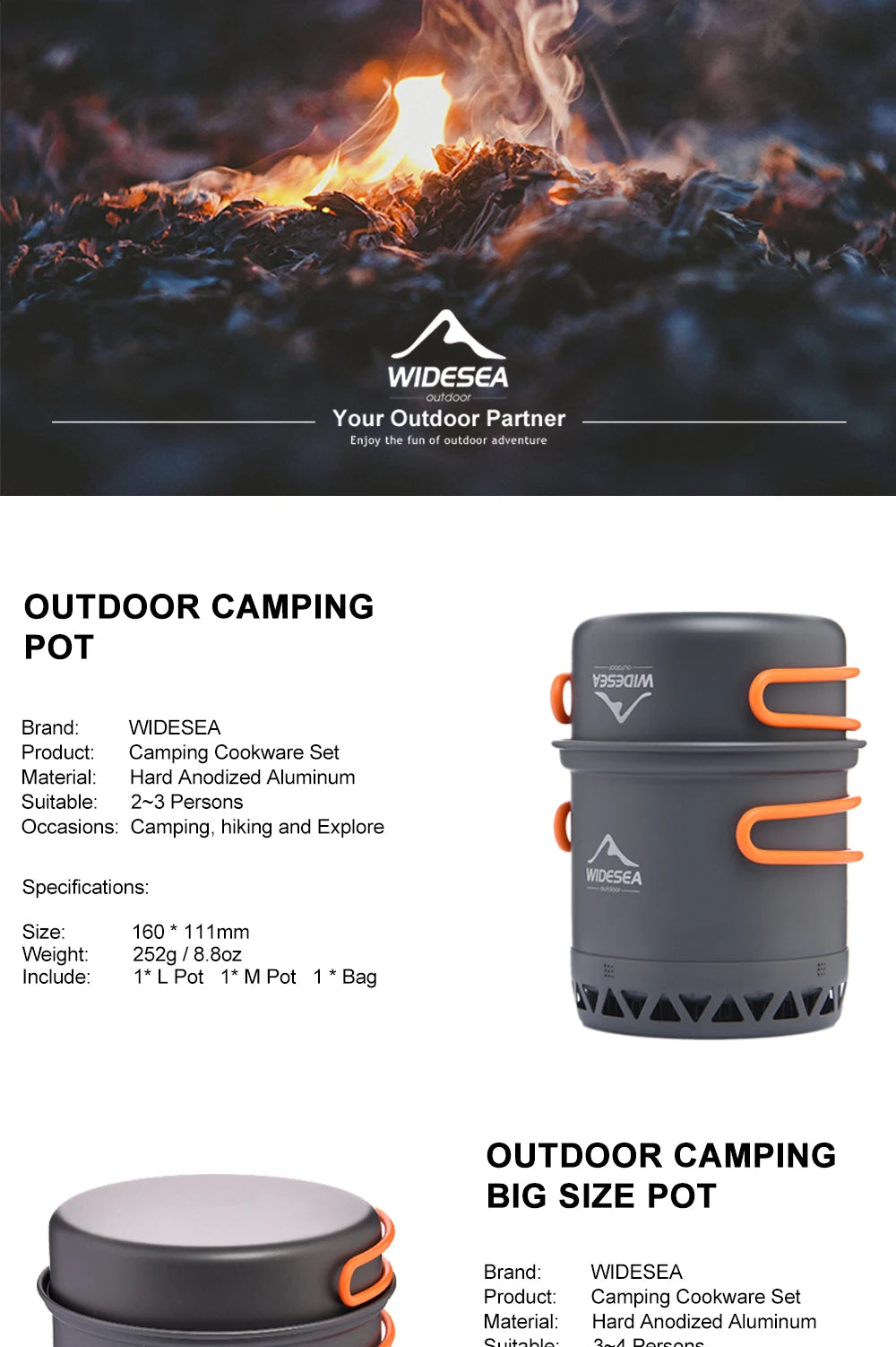 Widesea Camping Cookware Set – 1.3L/2.3L