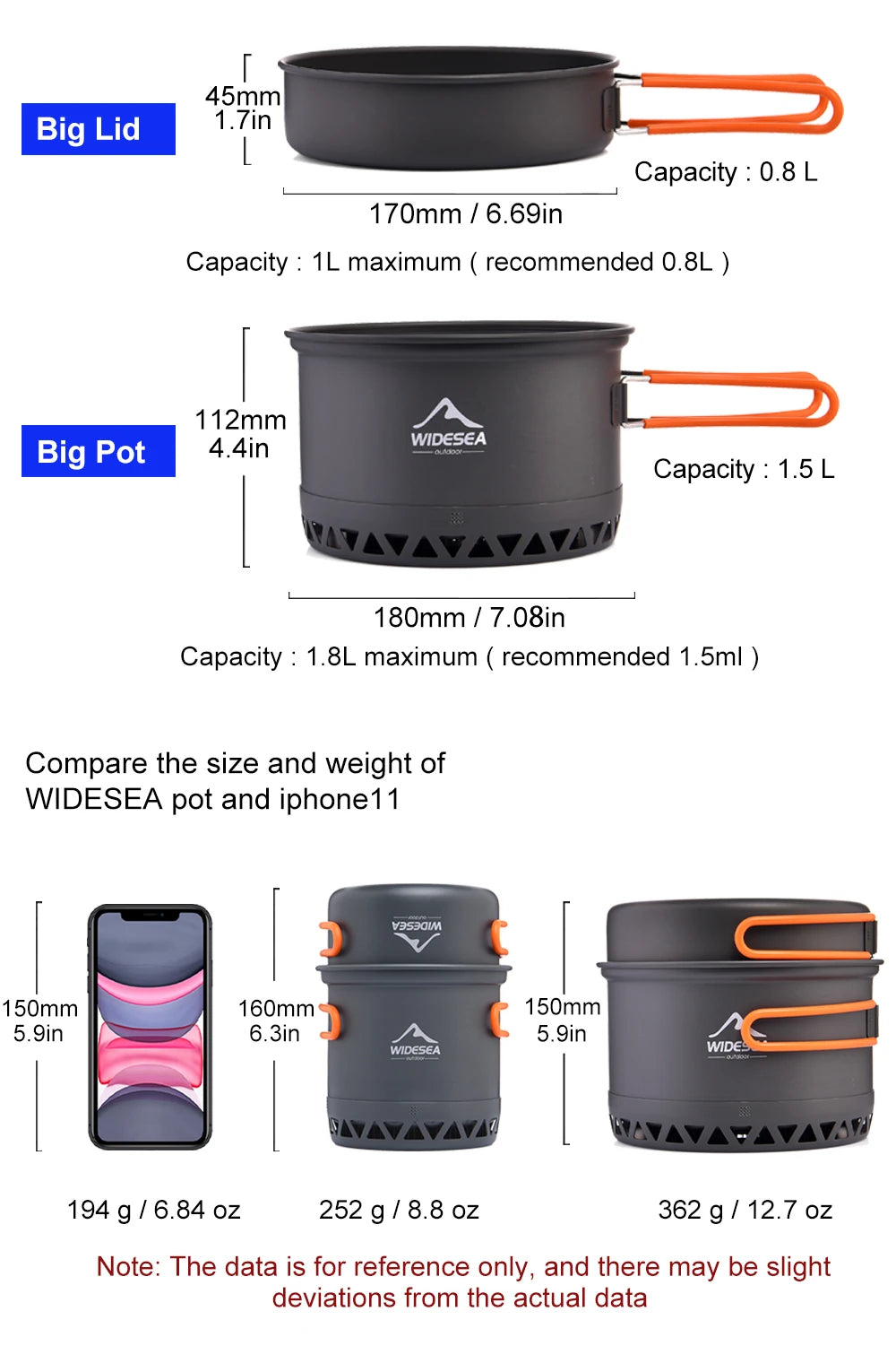 Widesea Camping Cookware Set – 1.3L/2.3L