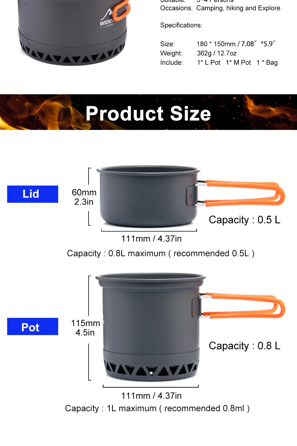 Widesea Camping Cookware Set – 1.3L/2.3L