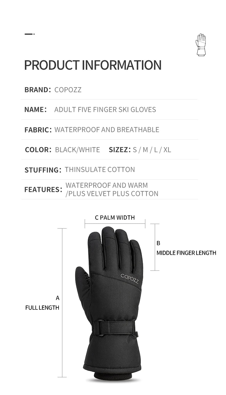 Copozz Waterproof Winter Ski Gloves