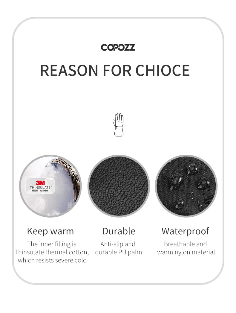 Copozz Waterproof Winter Ski Gloves