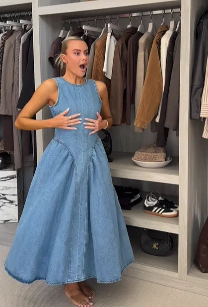 Backless Denim Lace-Up Summer Dress