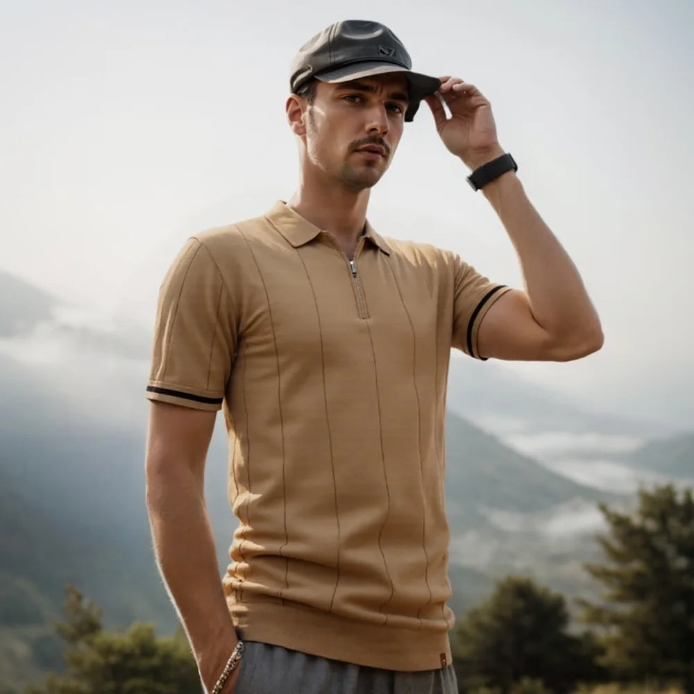 AIOPESON Men's Sport Zipper Polo Shirt