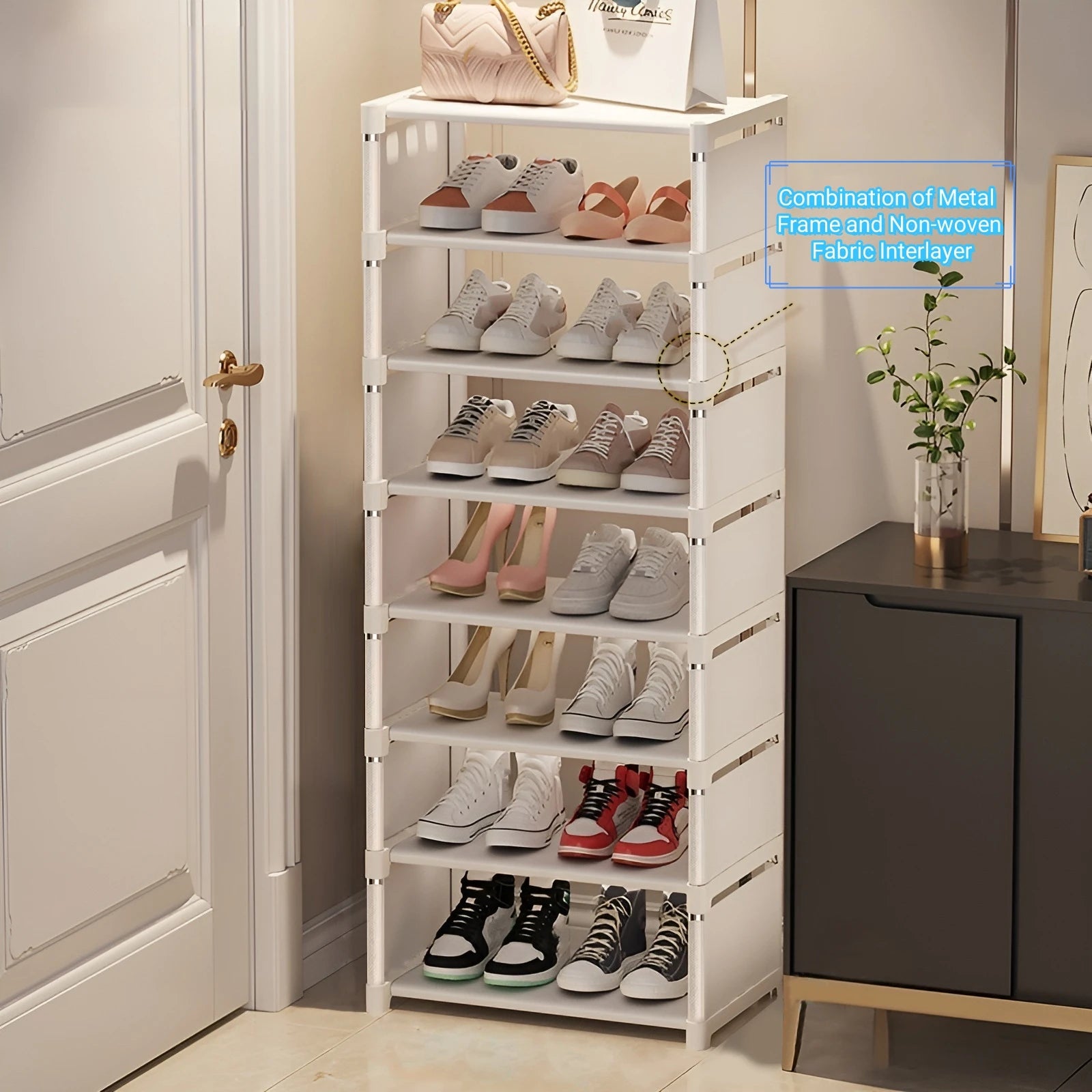 Shoe Rack – Metal & Fabric Organizer