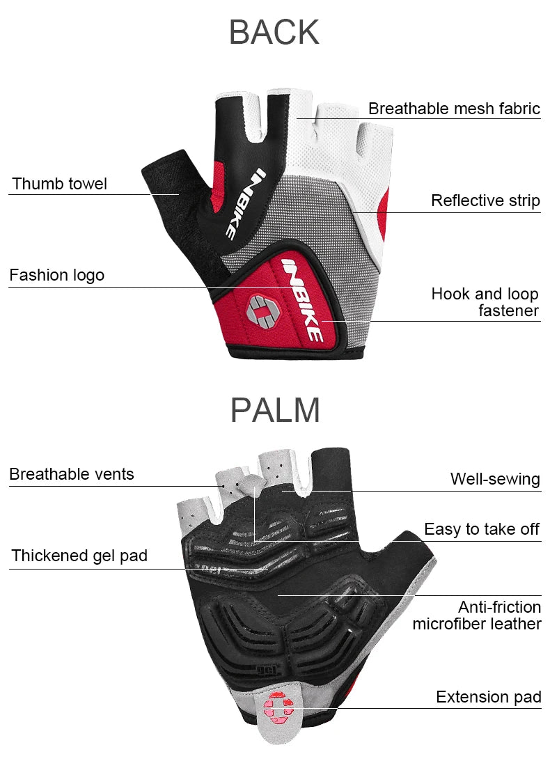 INBIKE Shock‑Absorbing Gel Pad Cycling Gloves