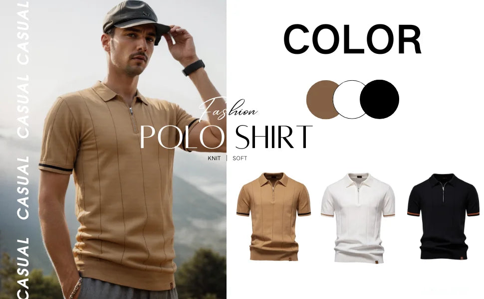 AIOPESON Men's Sport Zipper Polo Shirt