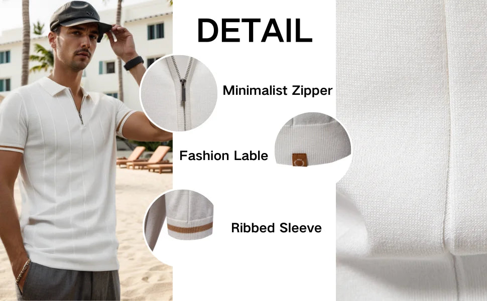 AIOPESON Men's Sport Zipper Polo Shirt