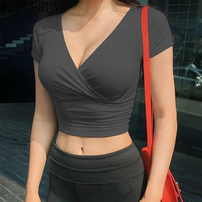 Black V-Neck Crop Top – Women’s