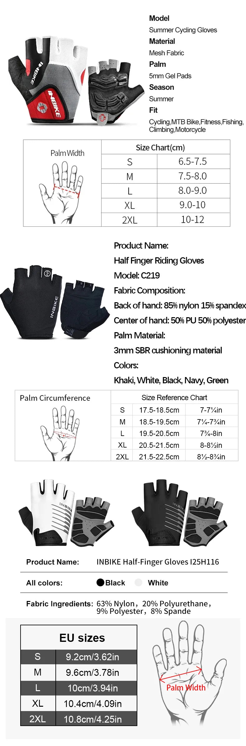 INBIKE Shock‑Absorbing Gel Pad Cycling Gloves