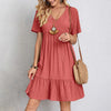 2025 Women's V-Neck Pleated A-Line Dress