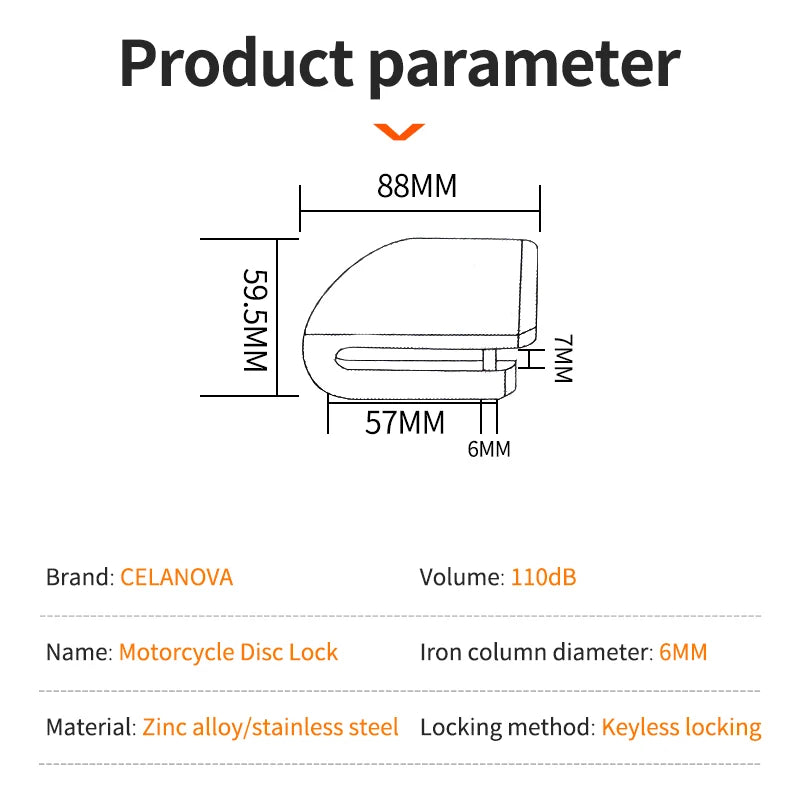 Motorcycle/Bicycle Disc Lock with Alarm – Anti-Theft Alloy Padlock