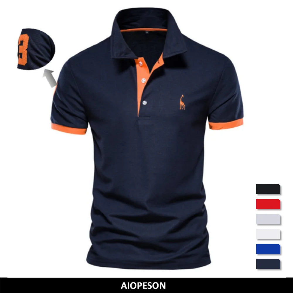 AIOPESON Men's Embroidered Cotton Polo Shirt