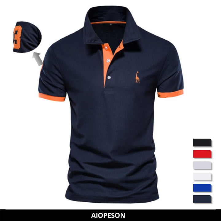AIOPESON Men's Embroidered Cotton Polo Shirt
