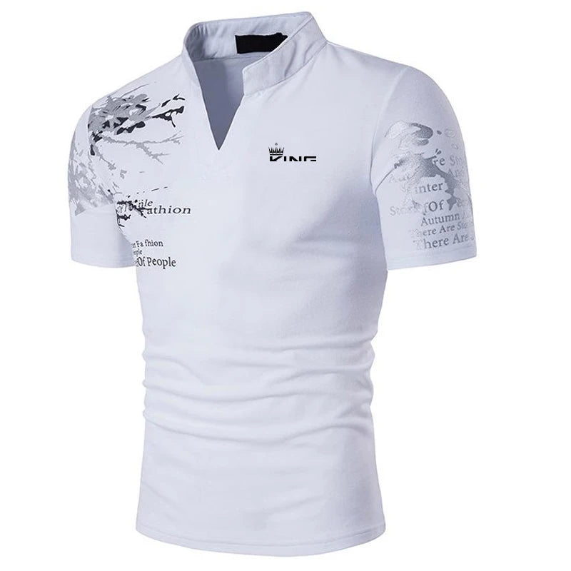 Men's Graphic V-Neck Polo Golf Shirt