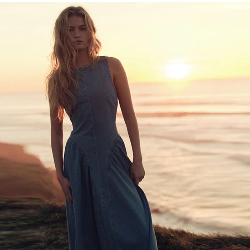 Backless Denim Lace-Up Summer Dress