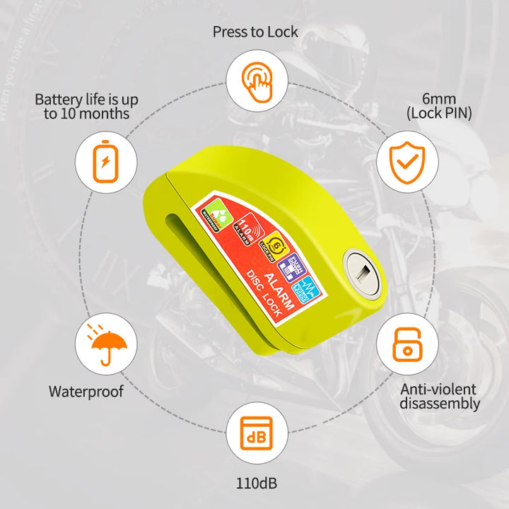 Motorcycle/Bicycle Disc Lock with Alarm – Anti-Theft Alloy Padlock