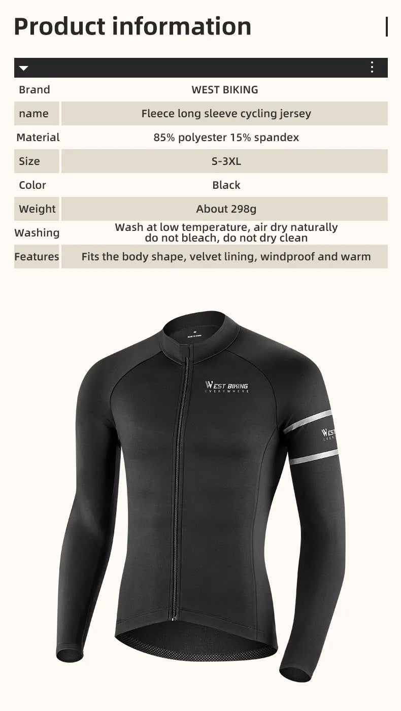 WEST BIKING Winter Fleece Cycling Jersey