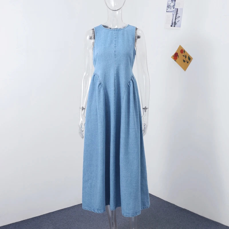 Backless Denim Lace-Up Summer Dress