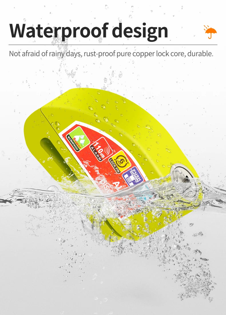 Motorcycle/Bicycle Disc Lock with Alarm – Anti-Theft Alloy Padlock