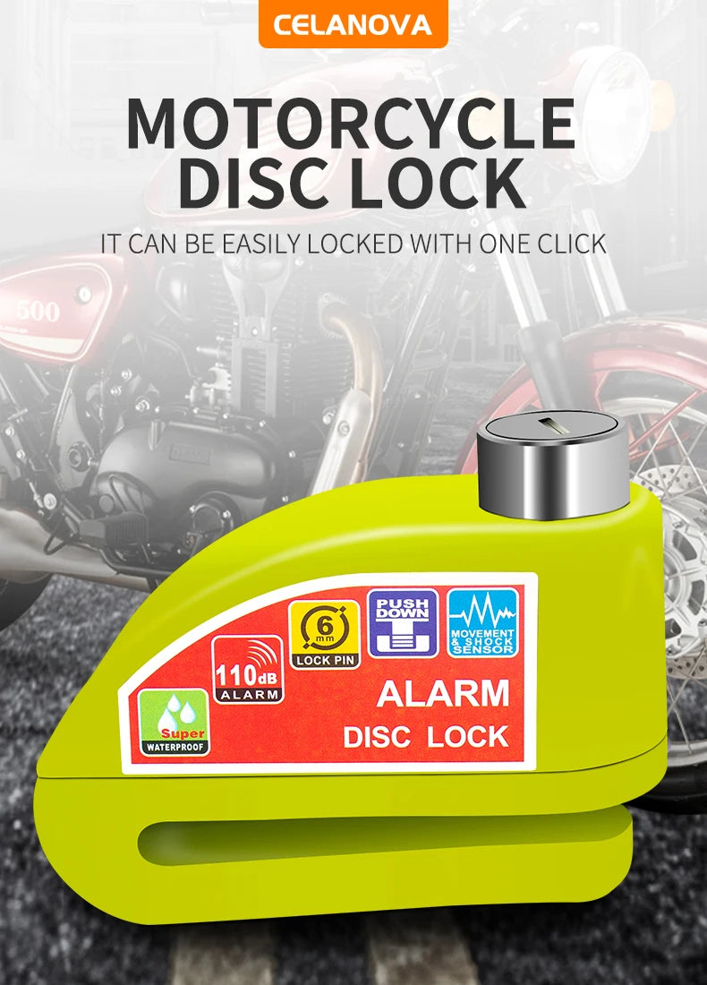 Motorcycle/Bicycle Disc Lock with Alarm – Anti-Theft Alloy Padlock