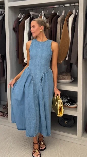 Backless Denim Lace-Up Summer Dress