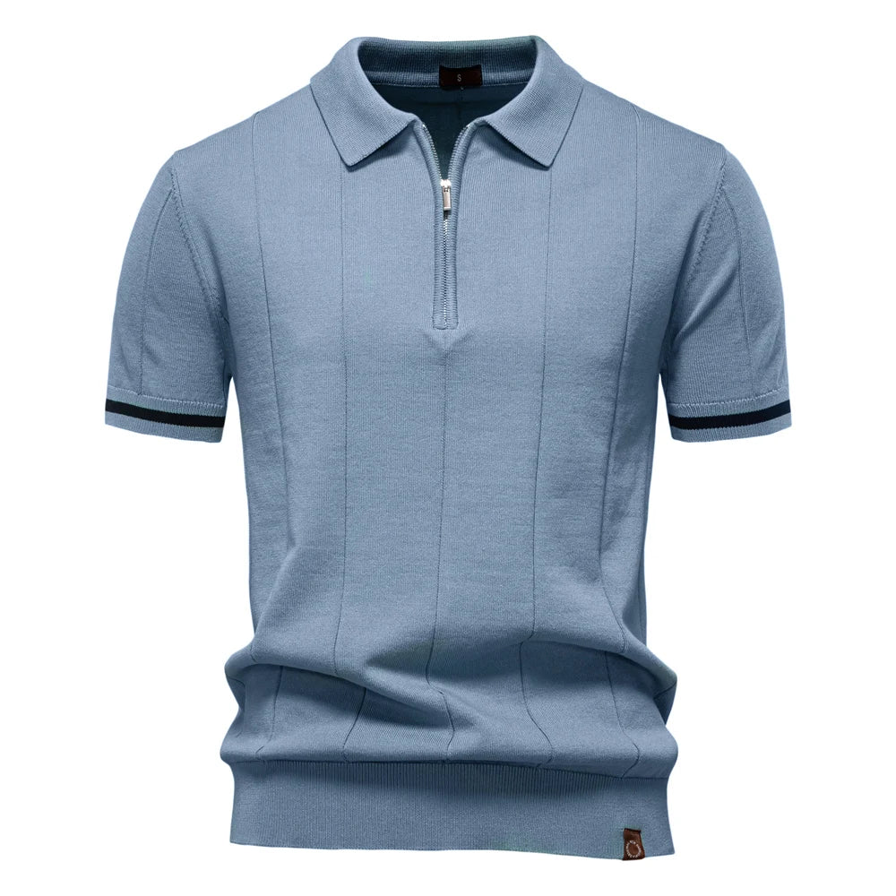 AIOPESON Men's Sport Zipper Polo Shirt