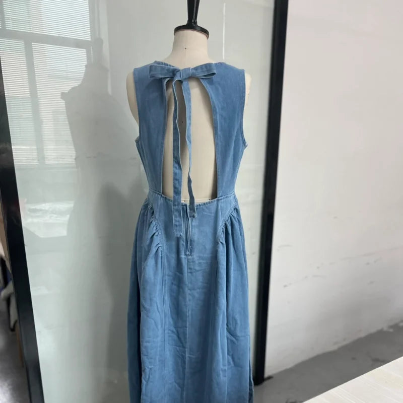 Backless Denim Lace-Up Summer Dress