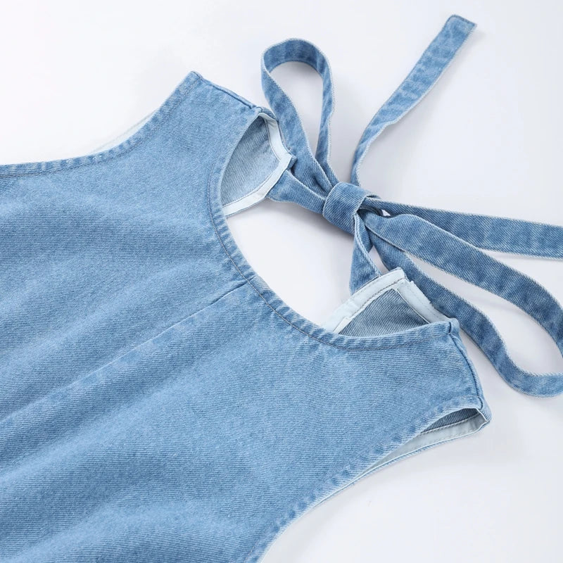 Backless Denim Lace-Up Summer Dress