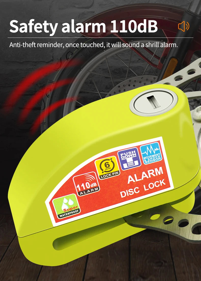 Motorcycle/Bicycle Disc Lock with Alarm – Anti-Theft Alloy Padlock