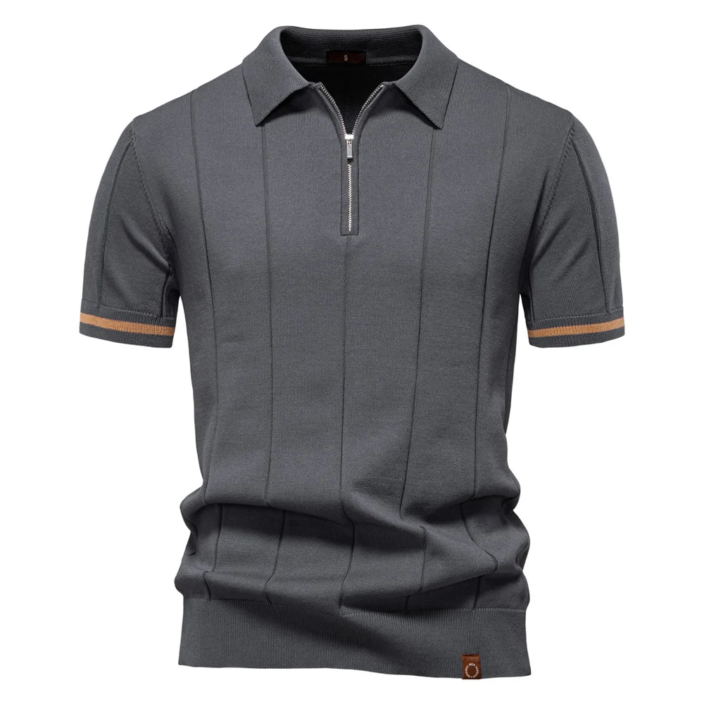 AIOPESON Men's Sport Zipper Polo Shirt