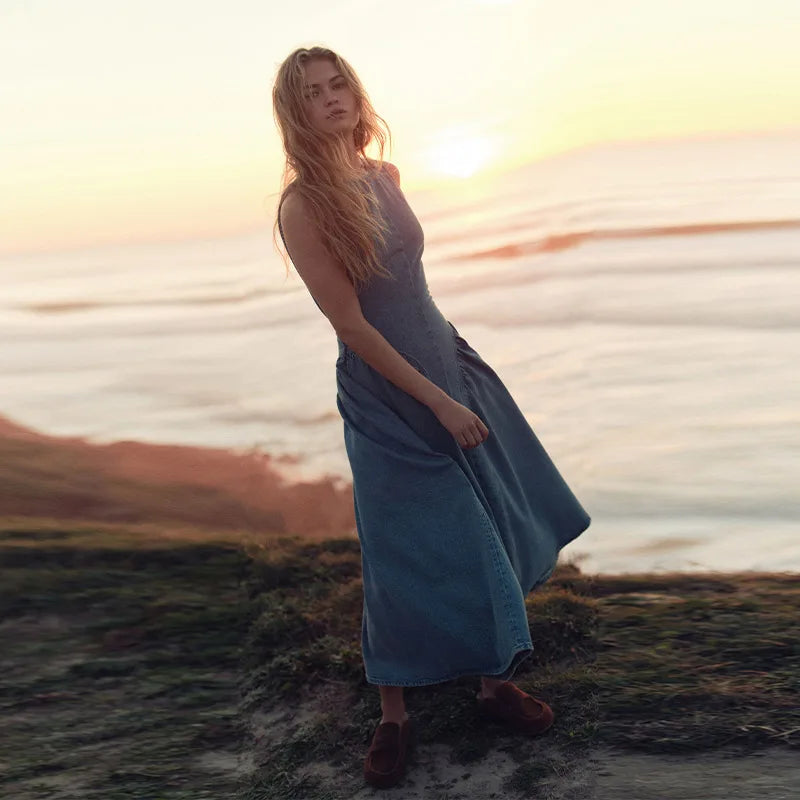 Backless Denim Lace-Up Summer Dress