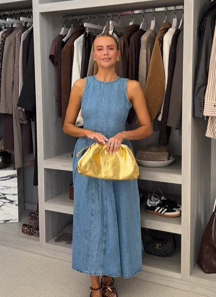 Backless Denim Lace-Up Summer Dress