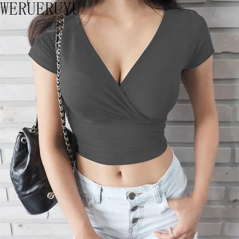 Black V-Neck Crop Top – Women’s