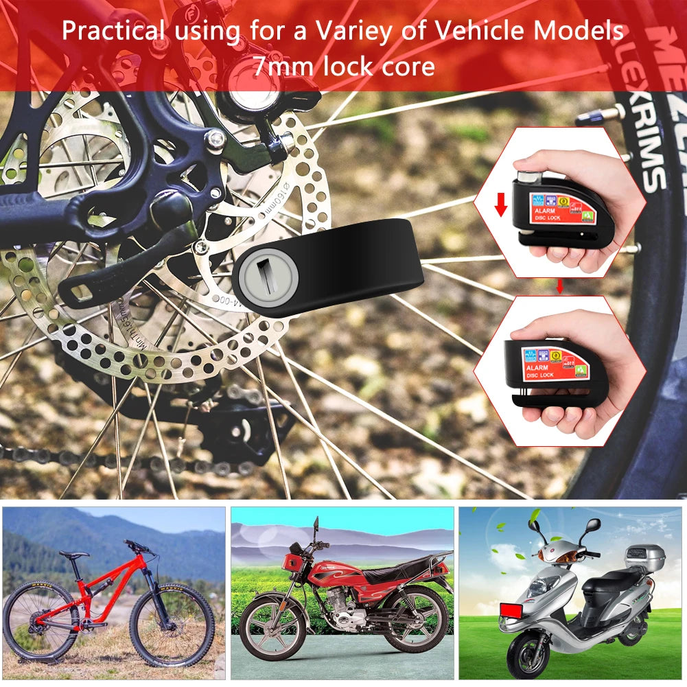 Motorcycle/Bicycle Disc Lock with Alarm – Anti-Theft Alloy Padlock