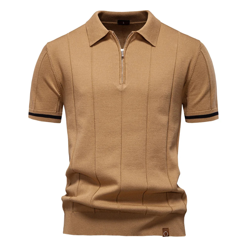 AIOPESON Men's Sport Zipper Polo Shirt