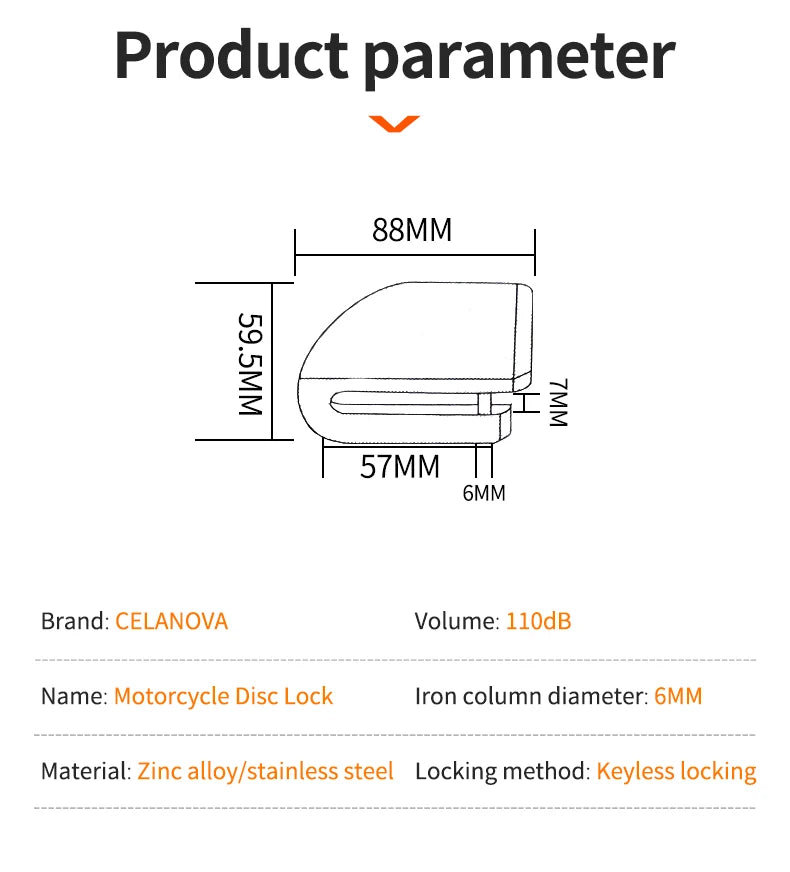Motorcycle/Bicycle Disc Lock with Alarm – Anti-Theft Alloy Padlock
